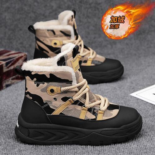 2025 Men's Winter Fleece-Quilted High-Top Martin Boots | Men's Workwear Shoes | Trendy Thick-Soled, Padded Cotton Boots for Warmth | Ankle Boots