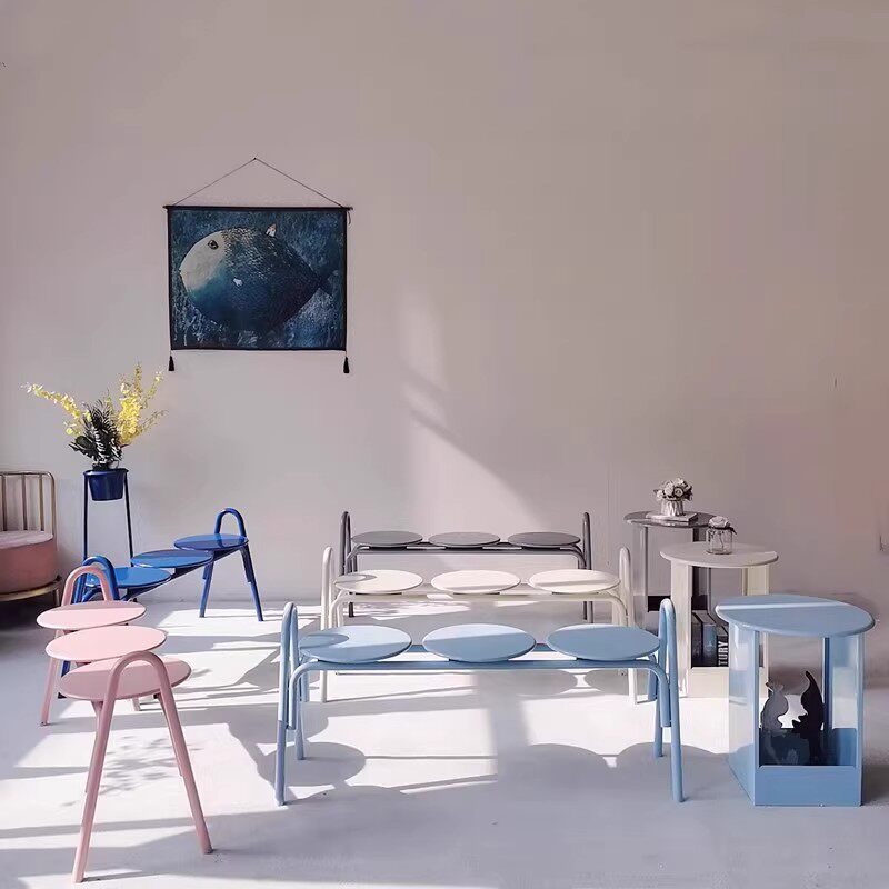 Korean-style cream-colored outdoor tables and chairs for courtyards, patios, milk tea and coffee shops, park benches, commercial street long tables and chairs