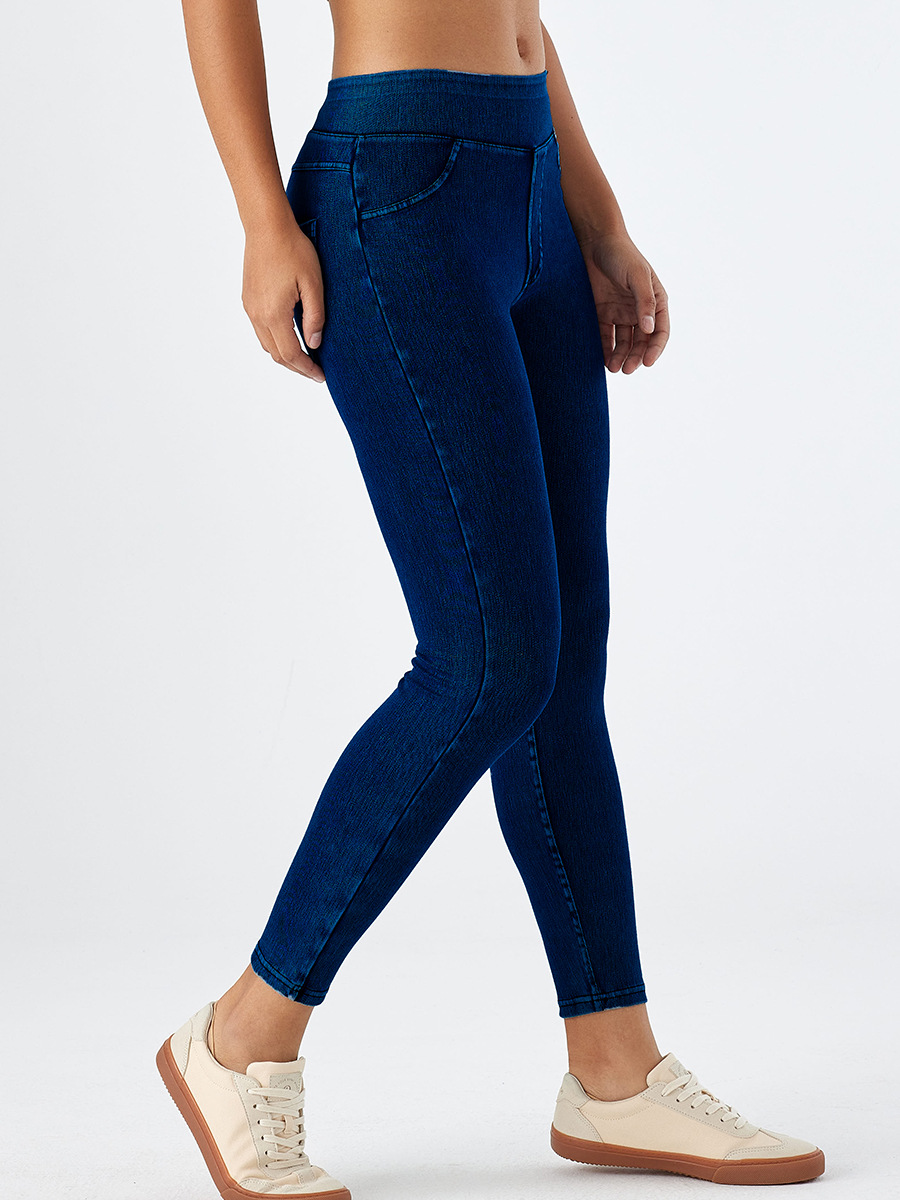 Europa y Estados Unidos transfronterizos de cintura alta ajustado yoga jeans recto para mujeres adelgazamiento de alta elasticidad deportivo pantalones casuales image 4