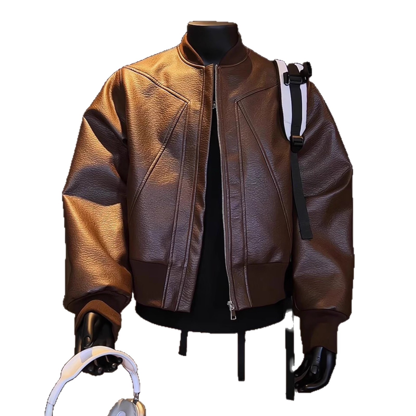 Kurze Herren-Motorradlederjacke Herbst/Winter Neuer trendiger Retro-Ledermantel mit Crackle-Optik_voghion.com