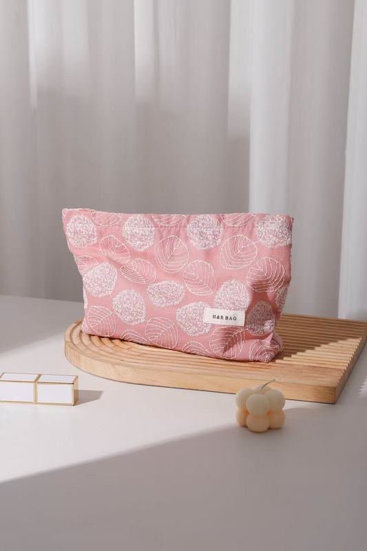 新しいスタイルの新鮮でシンプルな文学綿とリネンの刺繍入り女性用化粧品バッグポータブル収納袋大容量クラッチバッグホワイト|undefined