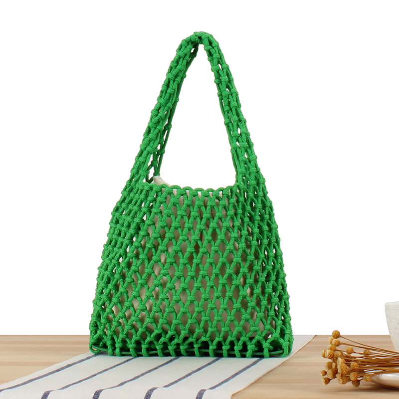 Borsa a mano fatta a mano in corda di cotone macaron, borsa coreana Instagram, borsa da spiaggia intrecciata alla moda e semplice_voghion.com
