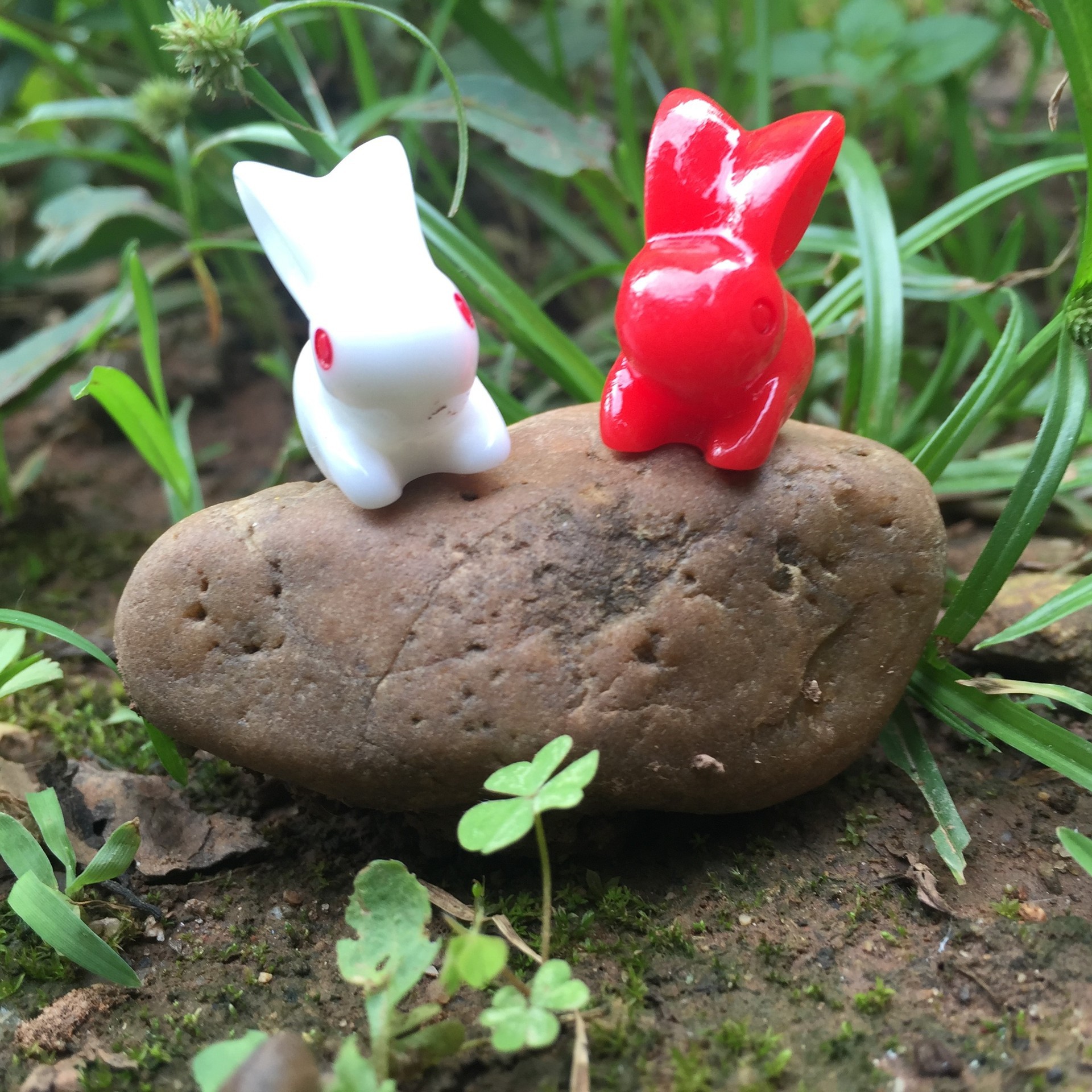多肉拼盤微景觀樹脂擺件卡通迷妳大耳朵小白兔DIY組合小擺件