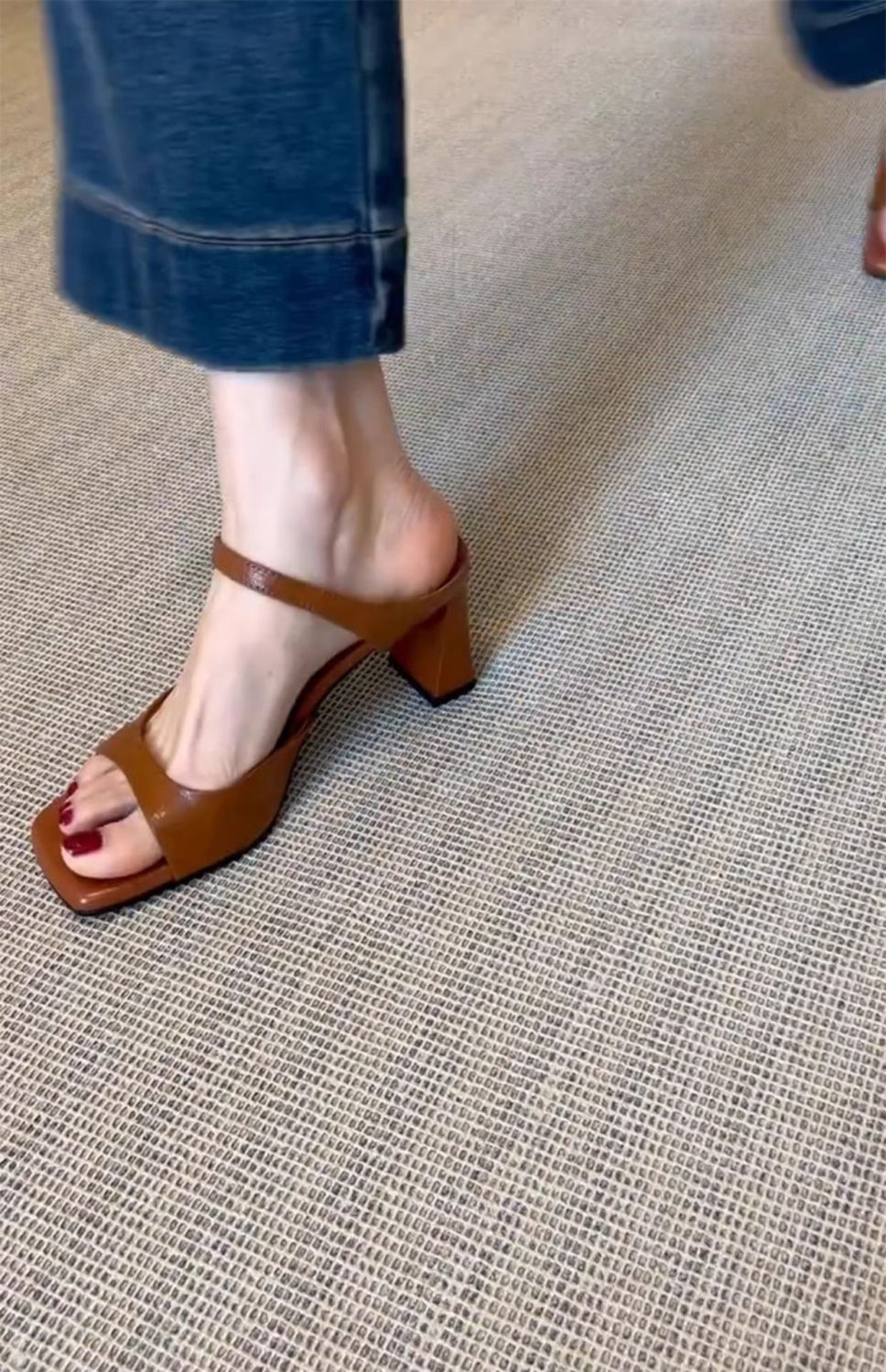 Women's Mules Nude High-heeled Sandals With Square Toe And Chunky_voghion.com