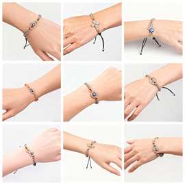 欧美新品镶钻十字架手链恶魔之眼编织可调手工男女情侣礼物批发