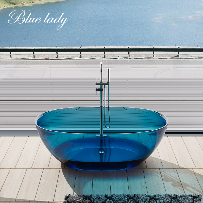 Thin Edge Transparent Resin One-Piece Freestanding Bathtub for Home Hotel and B&B Bathroom Simple Cream Style Thin Edge Transparent Resin One-Piece Freestanding Bathtub for Home Hotel and B&B Bathroom Simple Cream Style