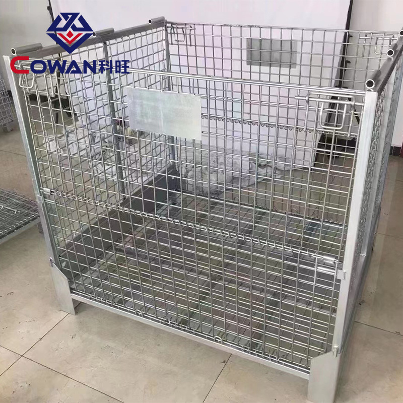 Jaula de almacenamiento de metal caja de facturación de almacén galvanizado plegable jaula de mariposa logística rotación Marco de hierro almacén estante plegable image 5