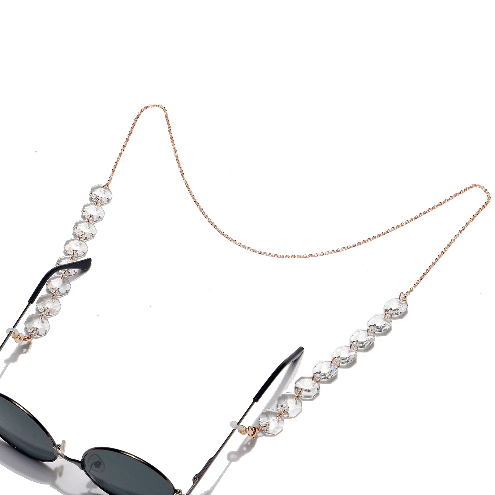 25g Weight Metal Material Transparent, Black Color Fashion Octagonal Crystal Multicolor Glasses Chain 7