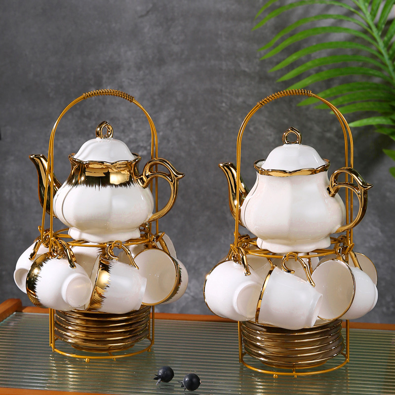 European-style ceramic coffee set suit high-end Golden Edge coffee cup and saucer cross-border British afternoon tea set 13-piece Water set European-style ceramic coffee set suit high-end Golden Edge coffee cup and saucer cross-border British afternoon tea set 13-piece Water set