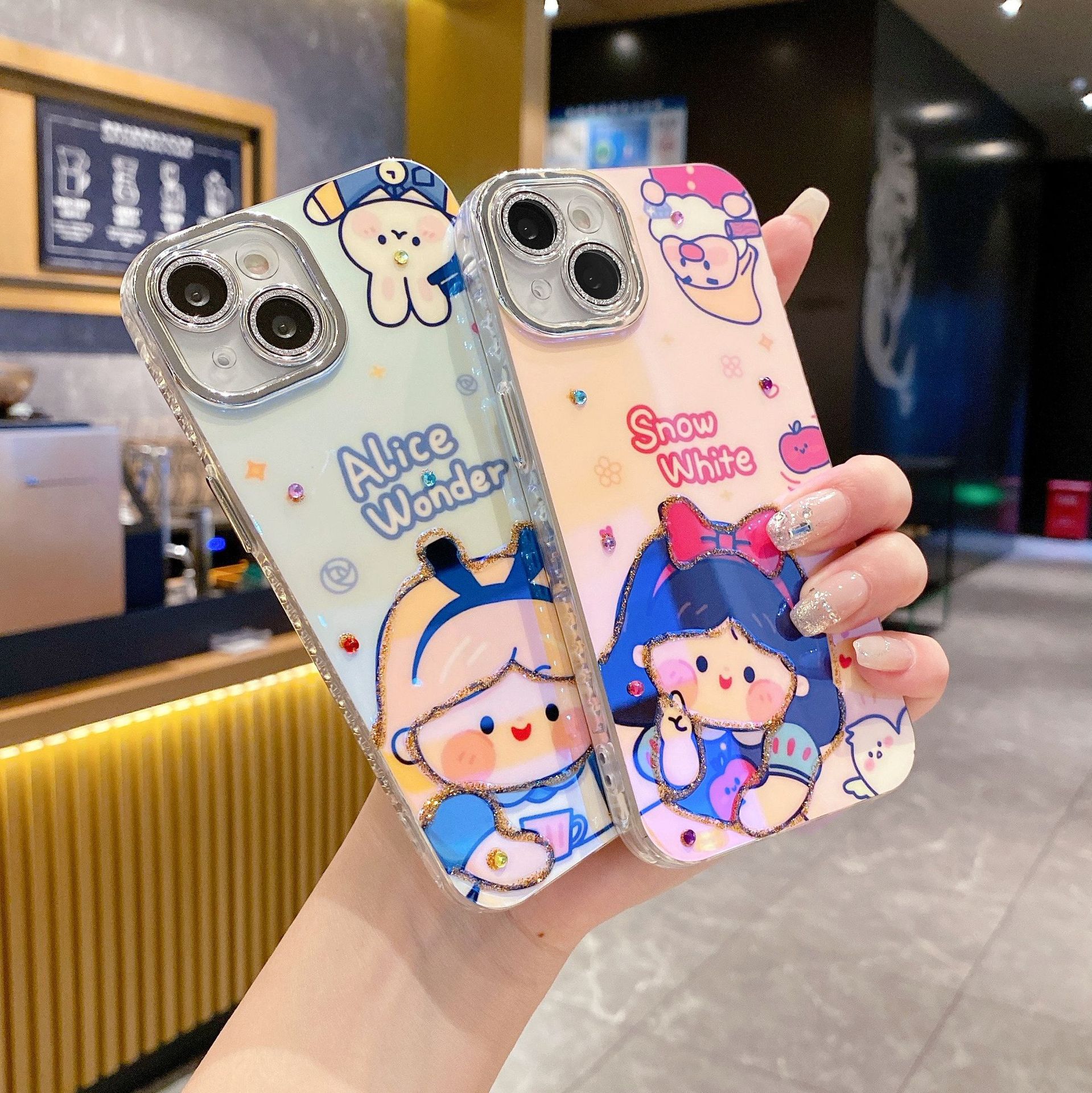 Dibujos Animados luz azul cuento de hadas Princesa para iPhone15 punto diamante 14PROMAX Apple 12 teléfono caso 13 femenino 15PM