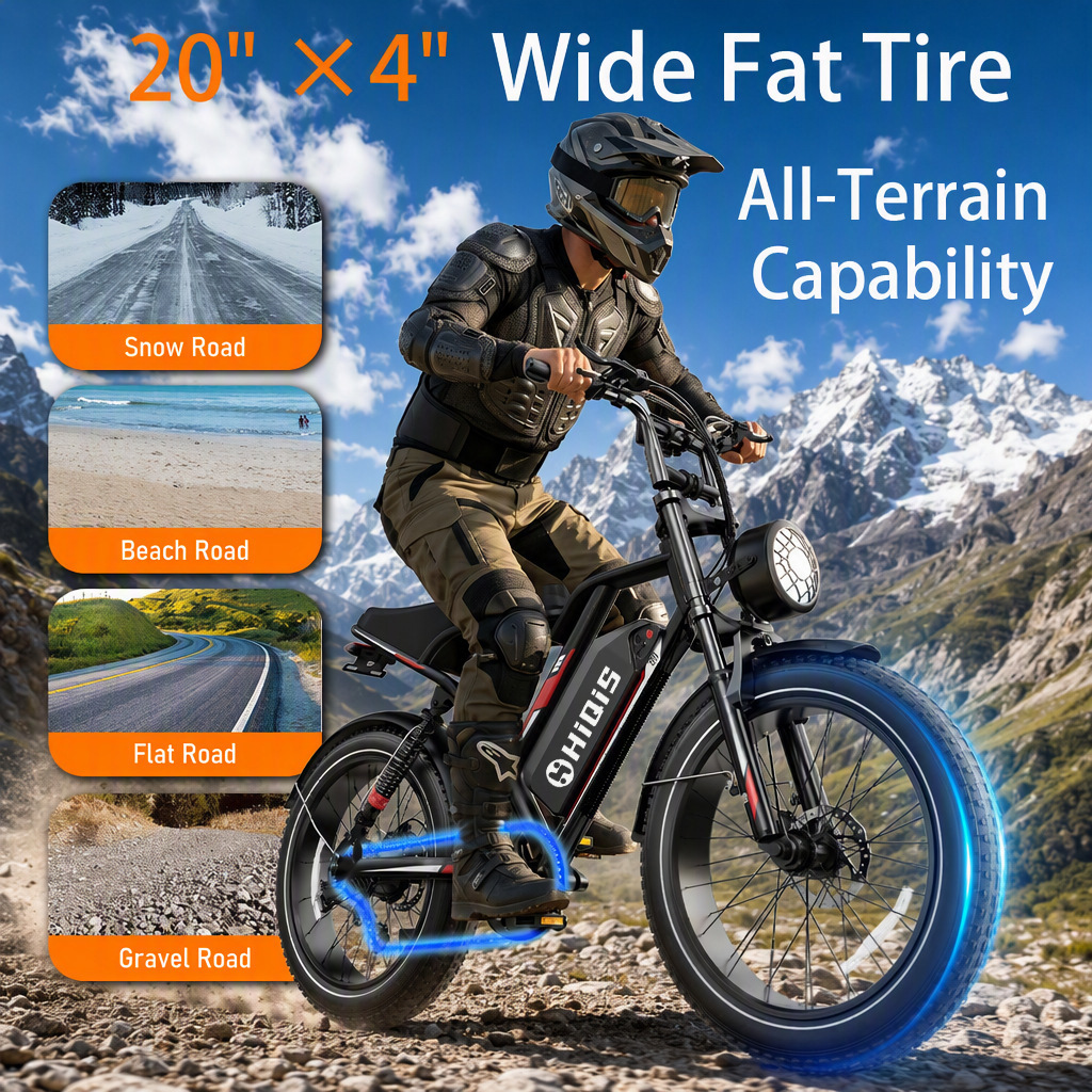 20inch Wide-Tire Electric Bicycle with Power Assist, 1000W, Motorcycle-Like Riding Experience, Dropshipping from European and American Overseas Warehouses