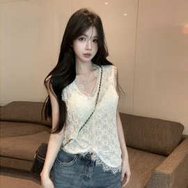 DM6621东南亚跨境外贸女装批发韩系V领蕾丝花边无袖宽松背心上衣