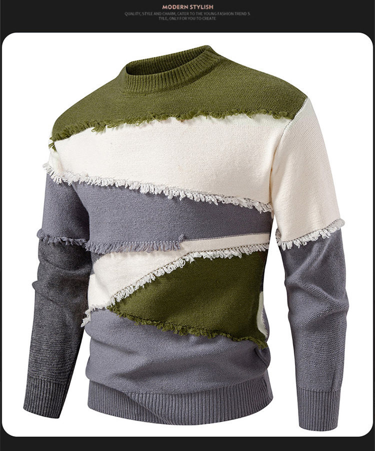 Pull en tricot homme rétro oversized col rond manches longues_voghion.com
