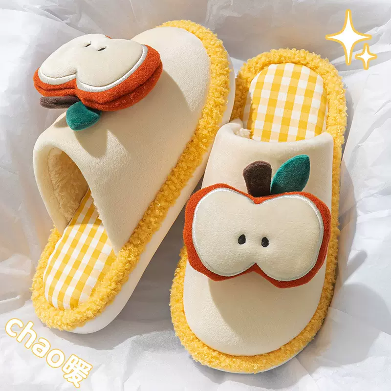 冬季爆款可爱小苹果棉拖鞋女室内居家地板拖耐磨时尚保暖毛拖鞋男
