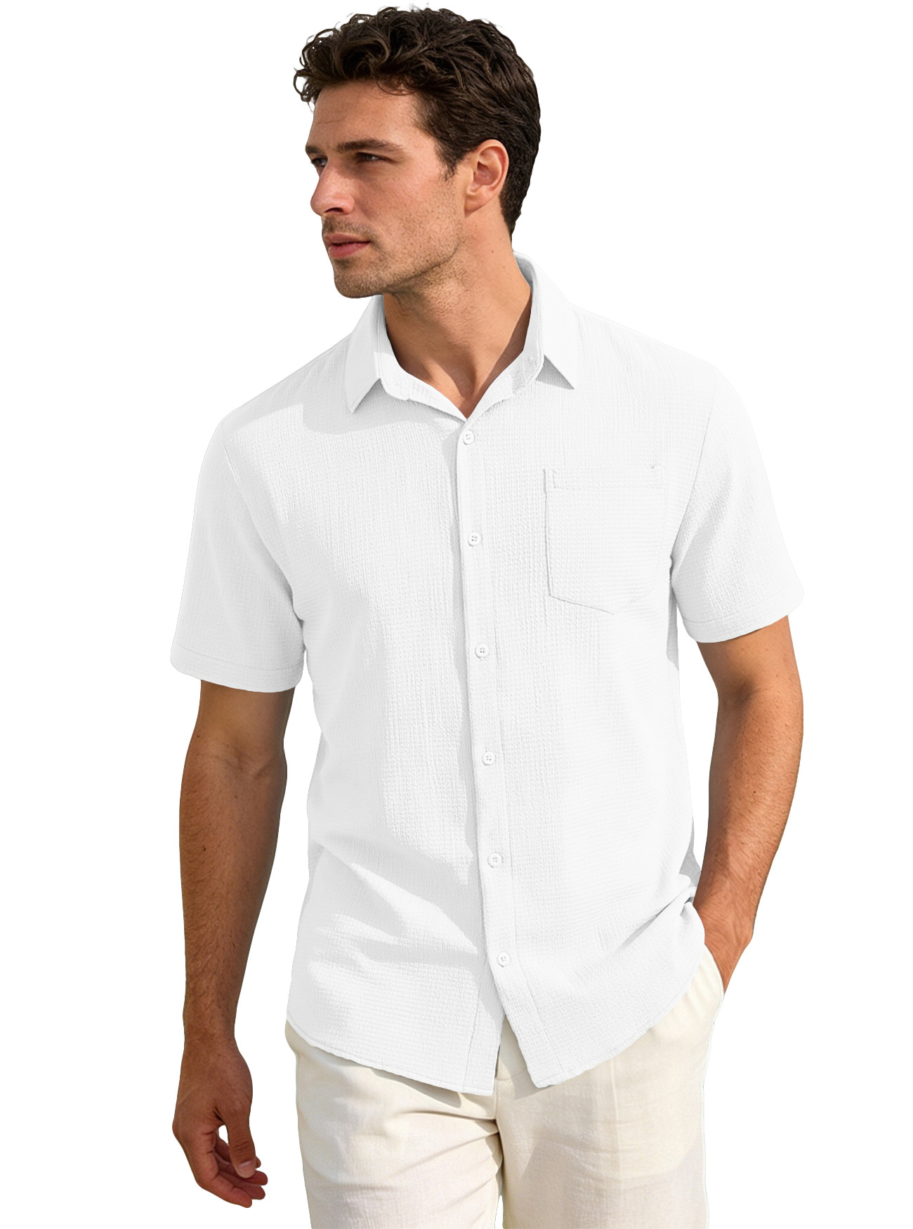 Europa y los Estados Unidos Amazon verano nuevo color sólido de bolsillo con solapa Cardigan camisa de manga corta comercio exterior transfronterizo camiseta casual