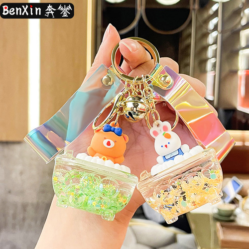 Oil-infused luminous bubble beads Sanrio acrylic quicksand bottle key chain pendant wholesale key chain gift pendant