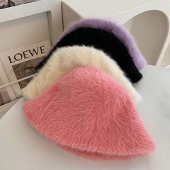 White Rabbit Fur Fisherman Hat for Women Autumn/Winter Plush Bucket Hat Japanese Style Large Brim Bucket Hat Slim Face Look Warm Hat Trendy