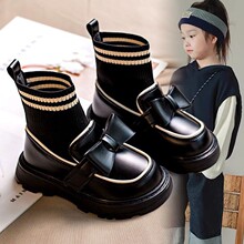 女童秋秋季2025新款时尚蝴蝶结舒适欧美风儿童中大童皮鞋