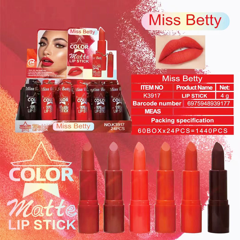 Miss Betty transfronteriza exclusiva para el nuevo lápiz labial mate de 6 colores impermeable sin desvanecimiento de 6 colores en stock.