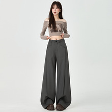 秋季新款弯刀休闲裤女显瘦阔腿香蕉裤宽松黑色垂感西装裤呢子