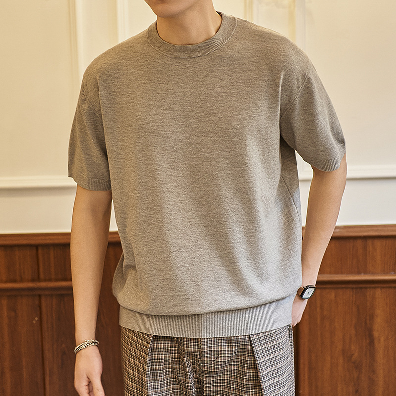 ZY8103C-MW通勤百搭夏季时尚简约T恤美式纯色圆领针织短袖，男装针织衫/毛衣，星座614