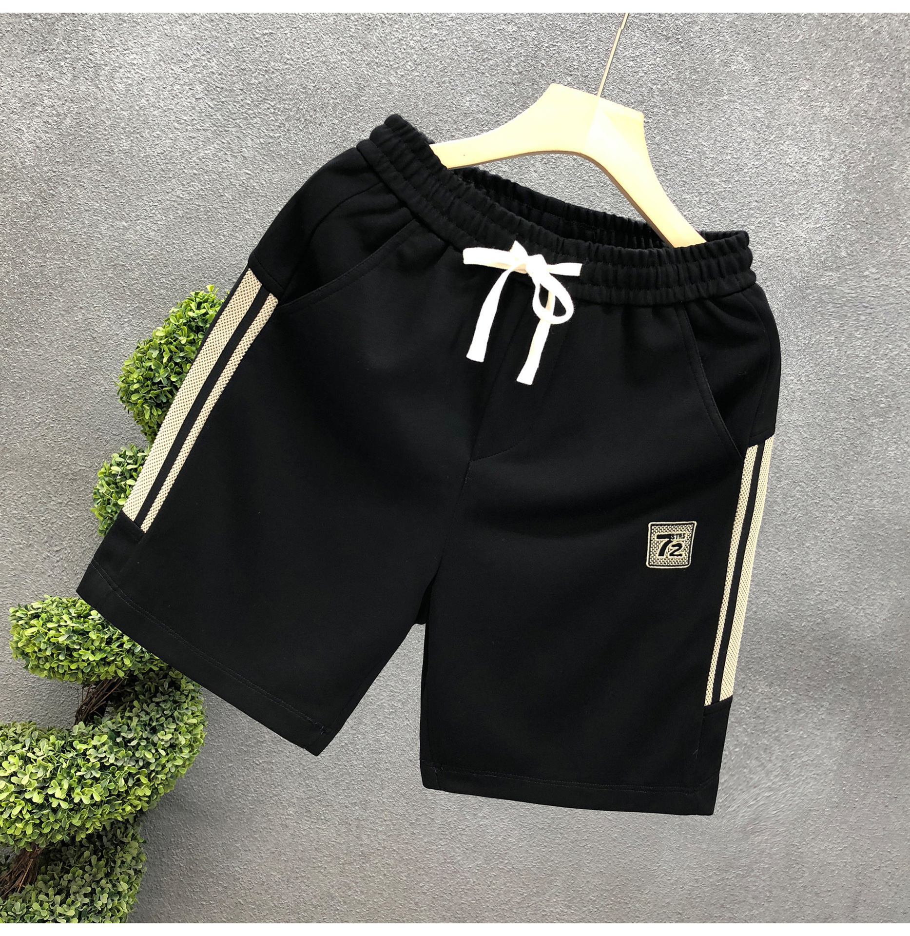 Men's Clothing Men's Black Casual Shorts Trendy Summer Five Point Pants Fashionable Outerwear Sports Style Casual Beach Sports Shorts_viptrois.com