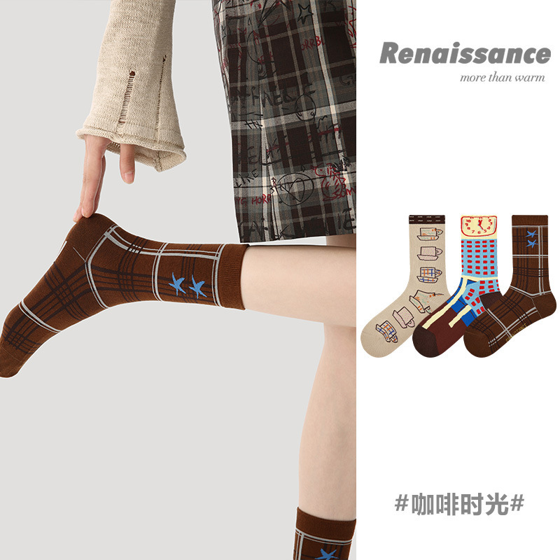 Renaissance Socks Women's Ins Trendy Autumn and Winter New Combed Cotton Cartoon Puppy Stripesd Boneless Mid-Tube Women's Socks Renaissance Socks Women's Ins Trendy Autumn and Winter New Combed Cotton Cartoon Puppy Stripesd Boneless Mid-Tube Women's Socks