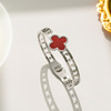 Bracelet stainless steel, zirconium with letters, trend fashionable jewelry, four-leaf clover, English letters, micro incrustation, Japanese and Korean