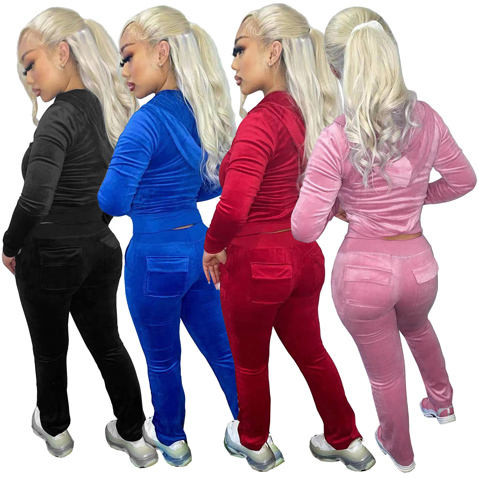 Damen Jogginganzug Aus Samt Mit Kapuze Für Den Herbst Und Winter_voghion.com
