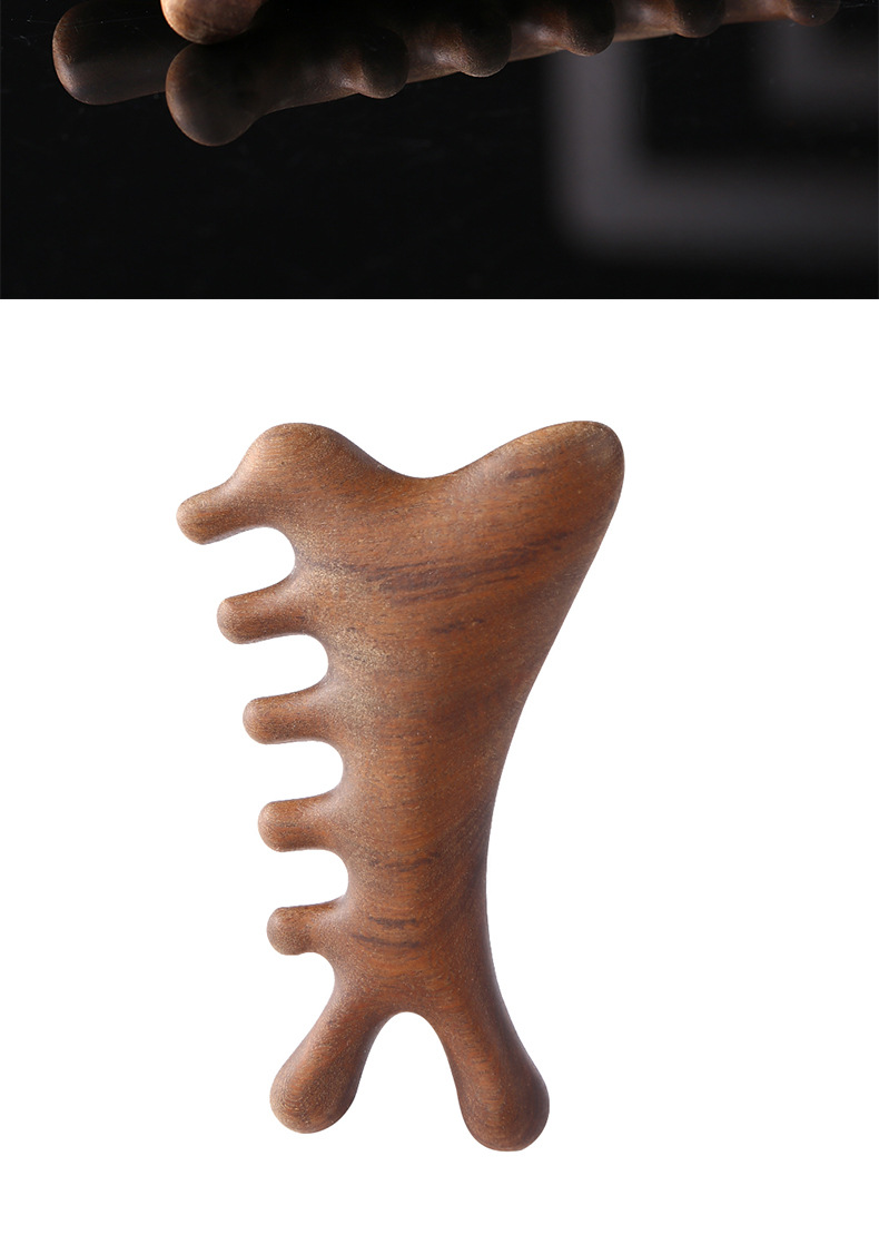 4-in-1 Sandalwood Meridian Massage Comb Scalp Gua Sha Facial Tool Portable Head Therapy Brush preparation