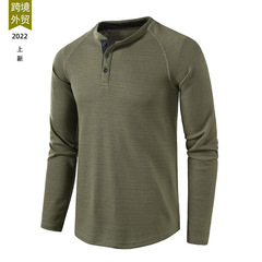 秋冬の新型クロスボーダー男性tシャツアマゾンヘンリー欧米メンズ純色外国貿易長袖tシャツ