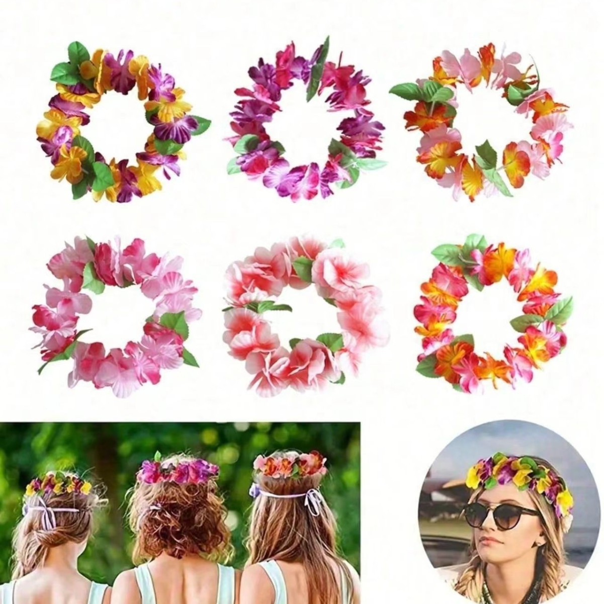 Transfronterizo 18 flores de color perímetro 54 cm pétalos de diámetro 6.5 cm arnés de cabeza multicolor decoración de baile