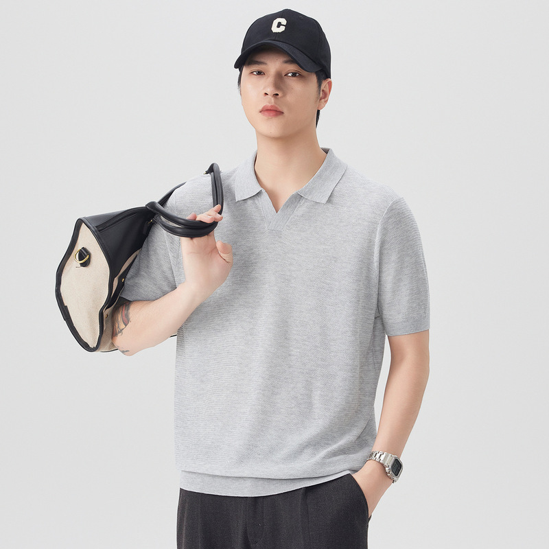 American Retro Seagull Collar Men's Polo Shirt Short-Sleeved Summer T-Shirt Loose Large Size Knitted Casual Top for Men