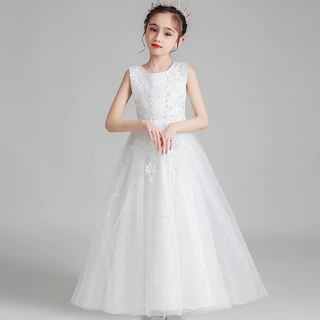 跨境儿童婚纱礼服裙蓬蓬网纱公主裙3-15岁六一女童演出服外贸专供