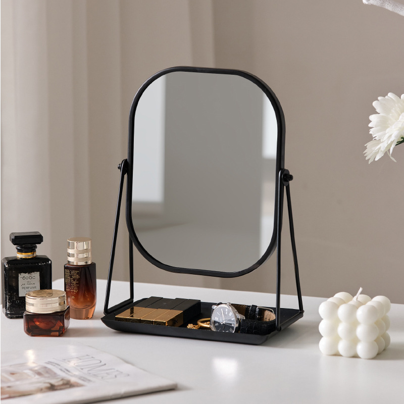 Espejo de maquillaje para el hogar de dormitorio al por mayor, espejo de maquillaje giratorio avanzado, espejo de almacenamiento de doble cara cuadrado