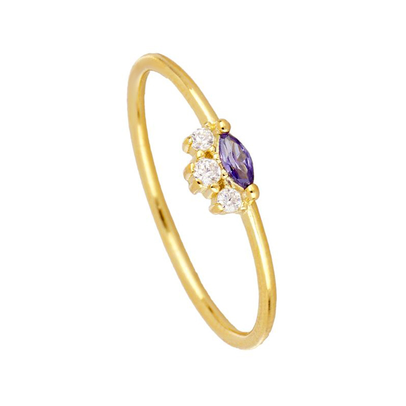 European And American Copper-plated 18k Real Gold Inlaid Purple Zircon Simple Tail Ring display picture 1