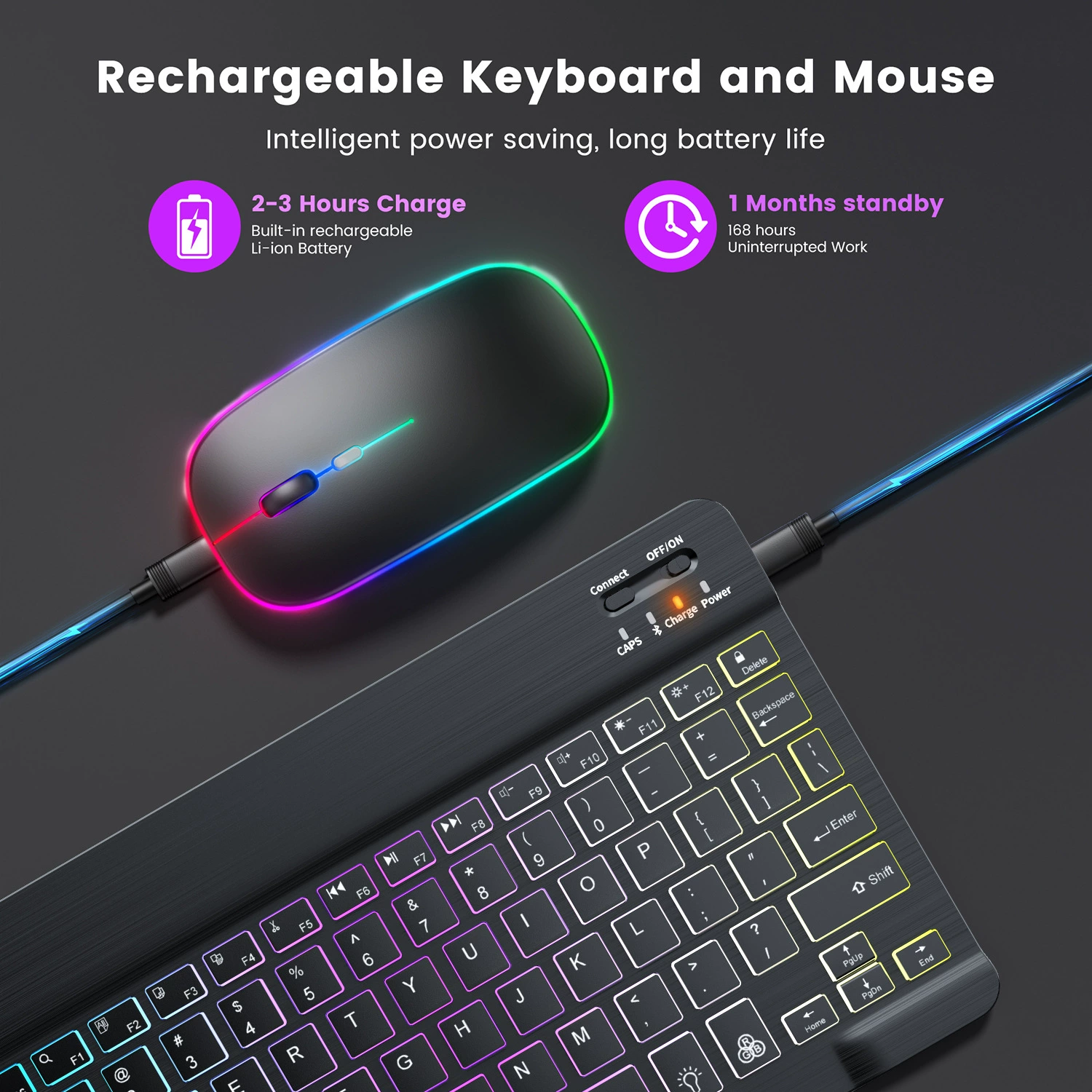 Клавиатура Bluetooth 030 RGB с подсветкой маленькая, язык: испанский, Thai, Cangjie, фонетика, японский, русский, португальский