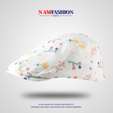 甜美可爱碎花前进帽女春夏季薄款宽檐搞怪涂鸦八角贝雷帽报童帽子