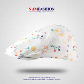 甜美可爱碎花前进帽女春夏季薄款宽檐搞怪涂鸦八角贝雷帽报童帽子