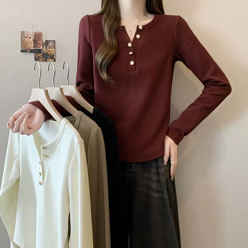 大码韩版百搭显瘦长袖T恤女装秋季新款胖mm修身时尚绝美打底上衣