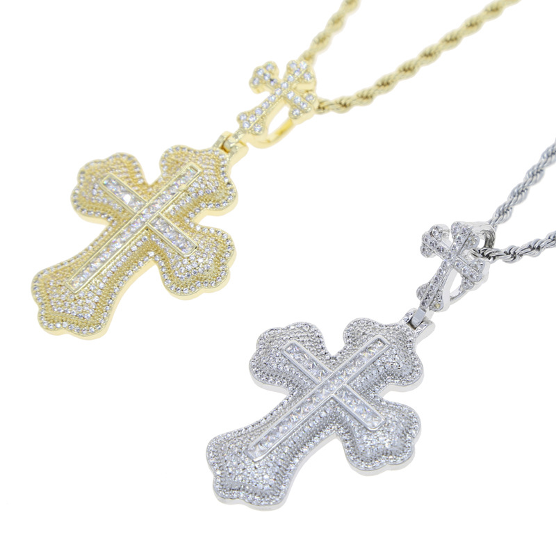 Inlay Design Hip-hop Cross Copper Inlay Zircon Men's Pendant Necklace