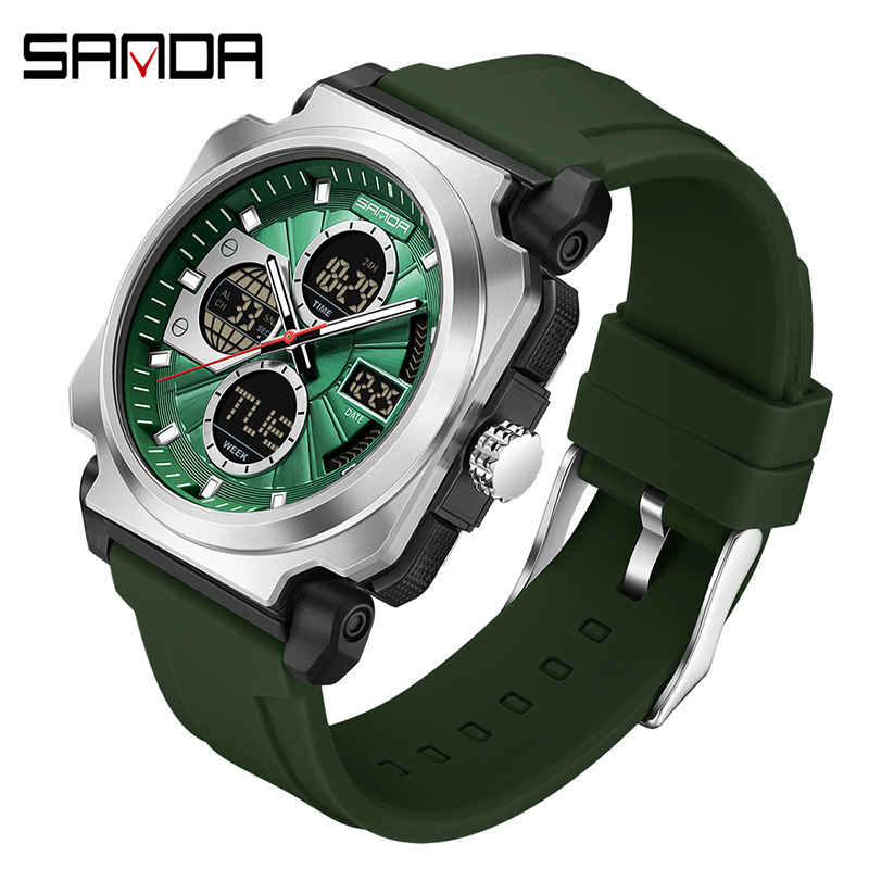 Sanda SANDA nuevo reloj electrónico multifunción doble pantalla impermeable reloj deportivo al aire libre reloj despertador luminoso 3377