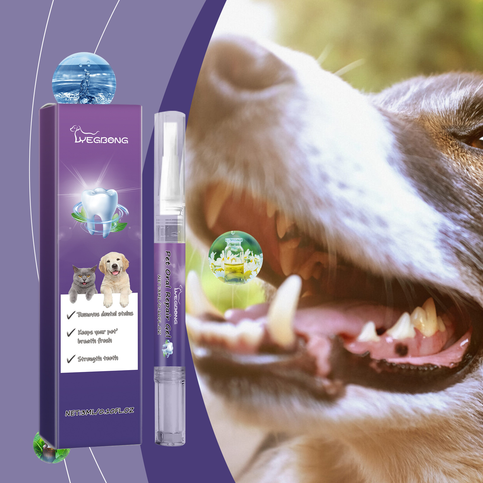 Yegbong Pet Oral Care Gel Pet Oral Cleansing Removes Teeth Stains and Yellow Teeth Daily Care Gel