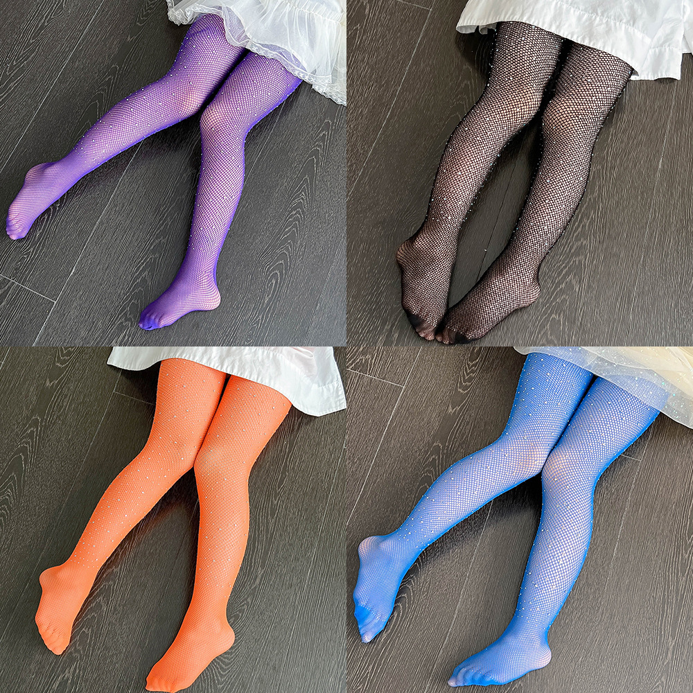 cross-border hot drilling children‘s socks fishnet stockings spot drill pantyhose with diamond color mesh stockings women‘s hollow stockings