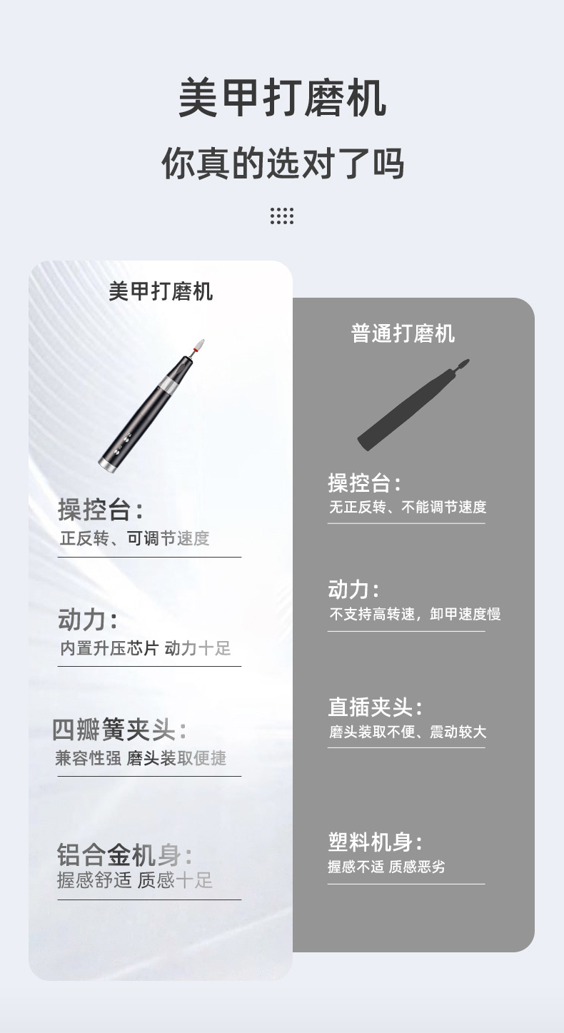 Rechargeable pen-type stylish wireless nail buffer small electric smart quiet portable nail polish remover