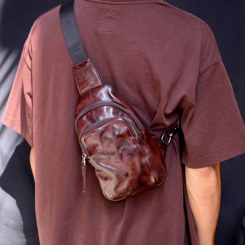 Original Design Unisex Genuine Leather Chest Bag, Versatile Vegetable-tanned Cowhide, Simple Lightweight Crossbody Bag_voghion.com