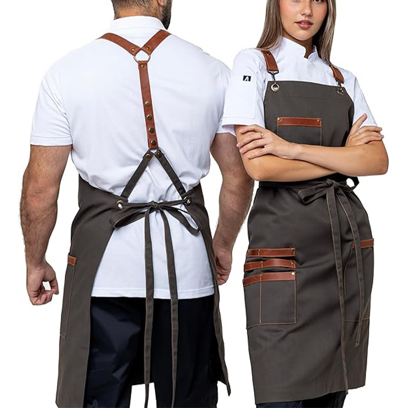 Nuevo delantal de lona de moda coreana transfronteriza logotipo personalizado de bolsillo camarero ropa de trabajo delantal de corte de pelo