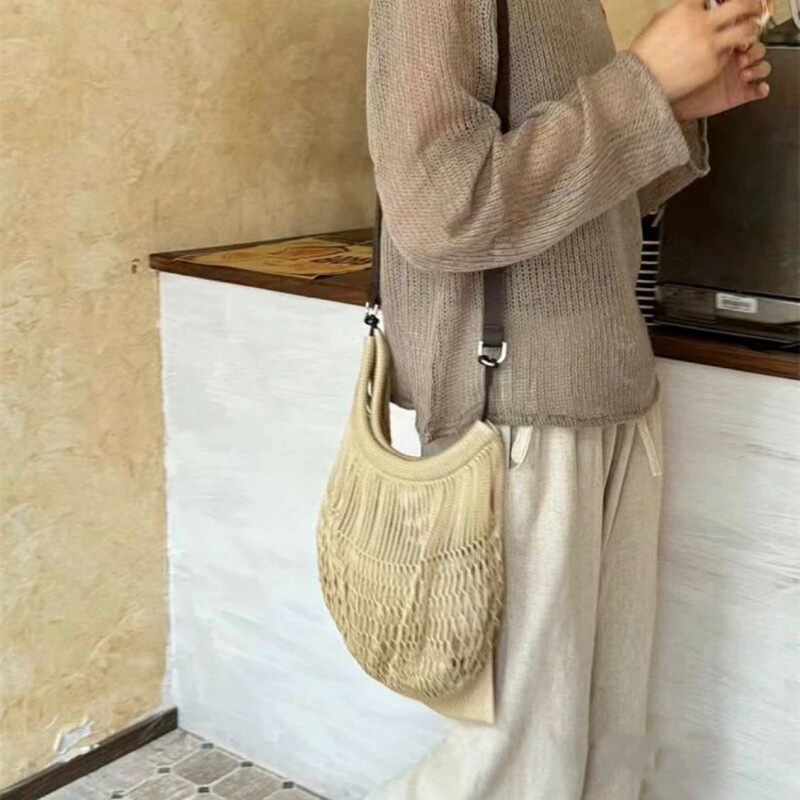 High Version Lm Style Filt Cooperation Series Crossbody Net Bag Beige Genuine Leather Shoulder Strap with Packaging