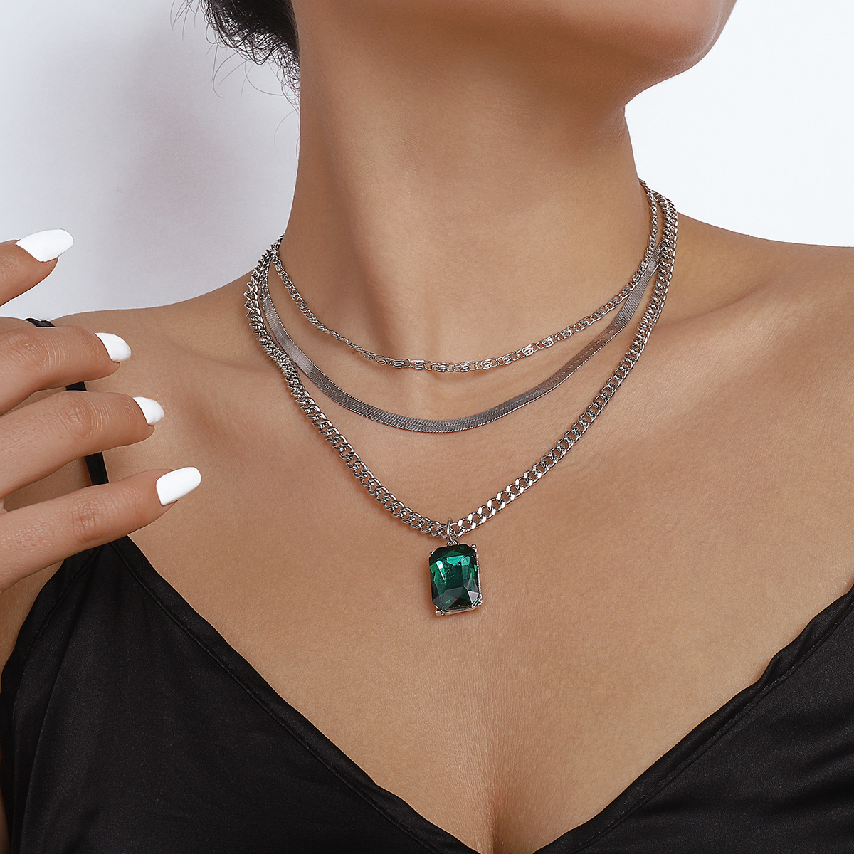 Fashion Geometric Copper Layered Necklaces Chain Artificial Rhinestones Copper Necklaces