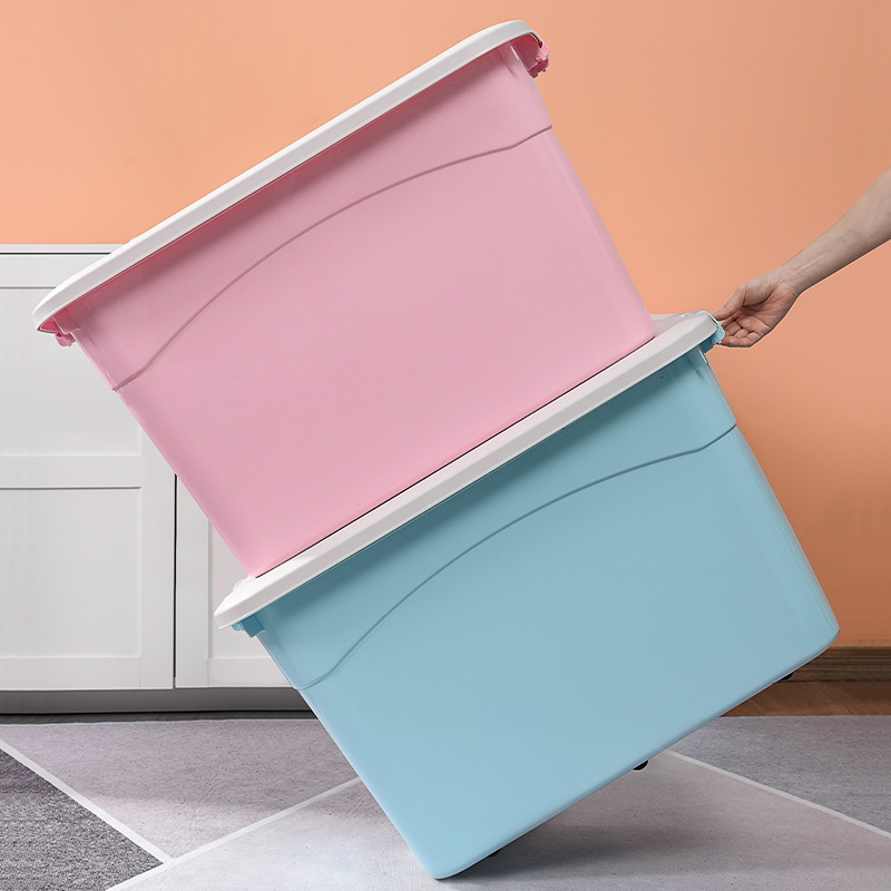 Caja de almacenamiento de polea gruesa de plástico, caja de almacenamiento de ropa, caja de almacenamiento de armario, caja de almacenamiento extra grande para dormitorio de estudiantes